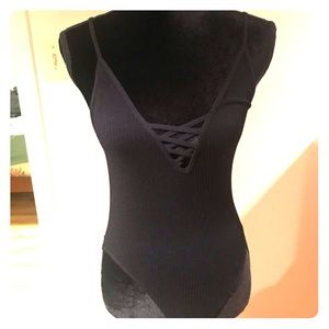 Black, spaghetti strap bodysuit